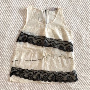 LOFT S Ruffle and Lace Sleeveless Top